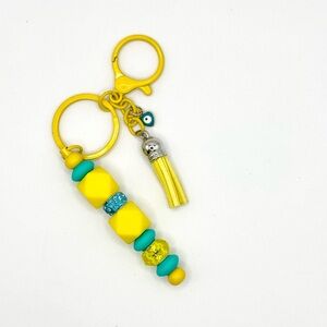 Yellow and Teal Beaded Keychain